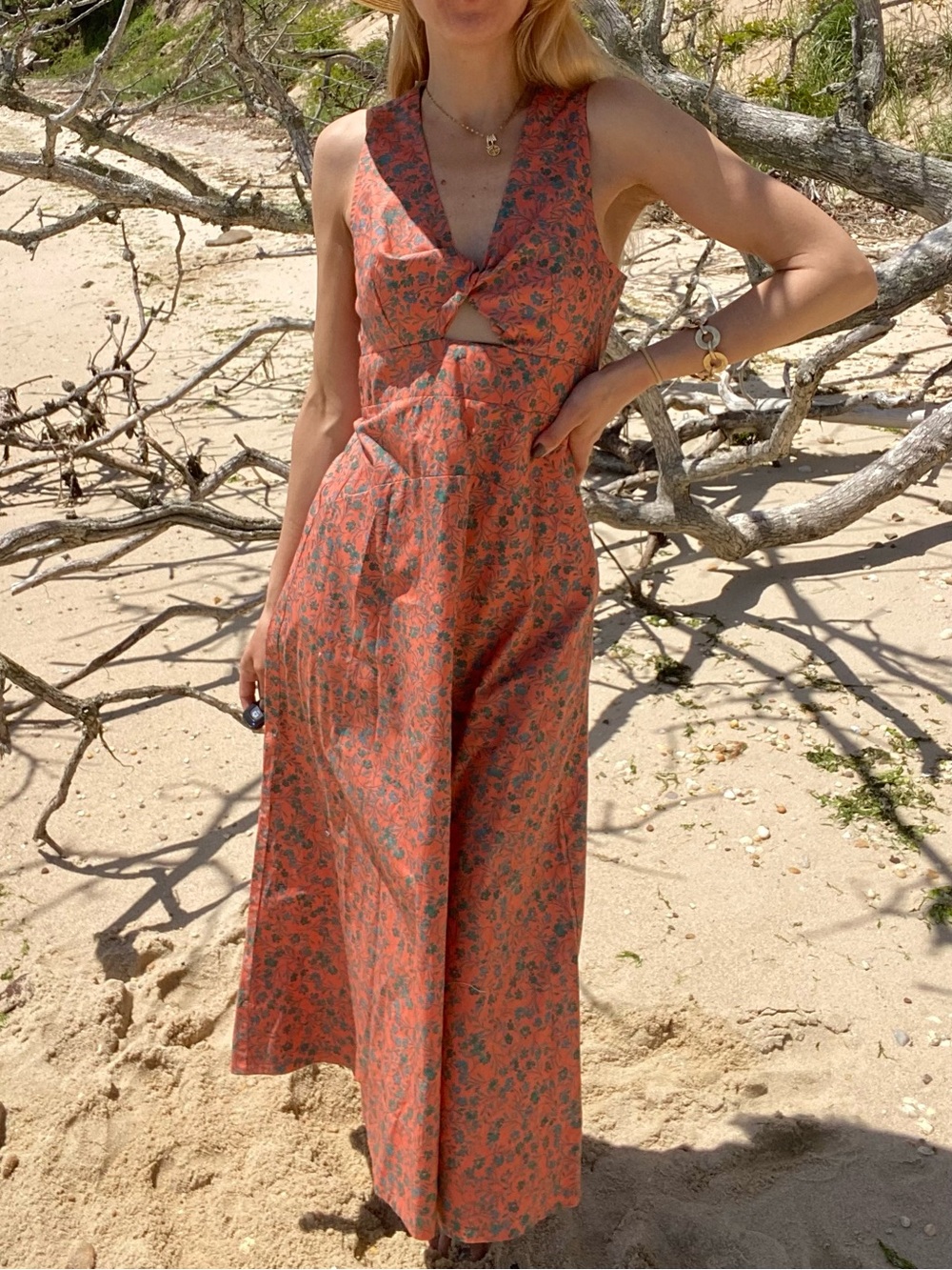 MADEWELL Floral Teal Coral Summer Dress with Knot Front! 🐚